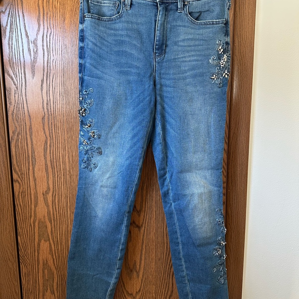 White House Black Market Floral Embellished Blue Jeans